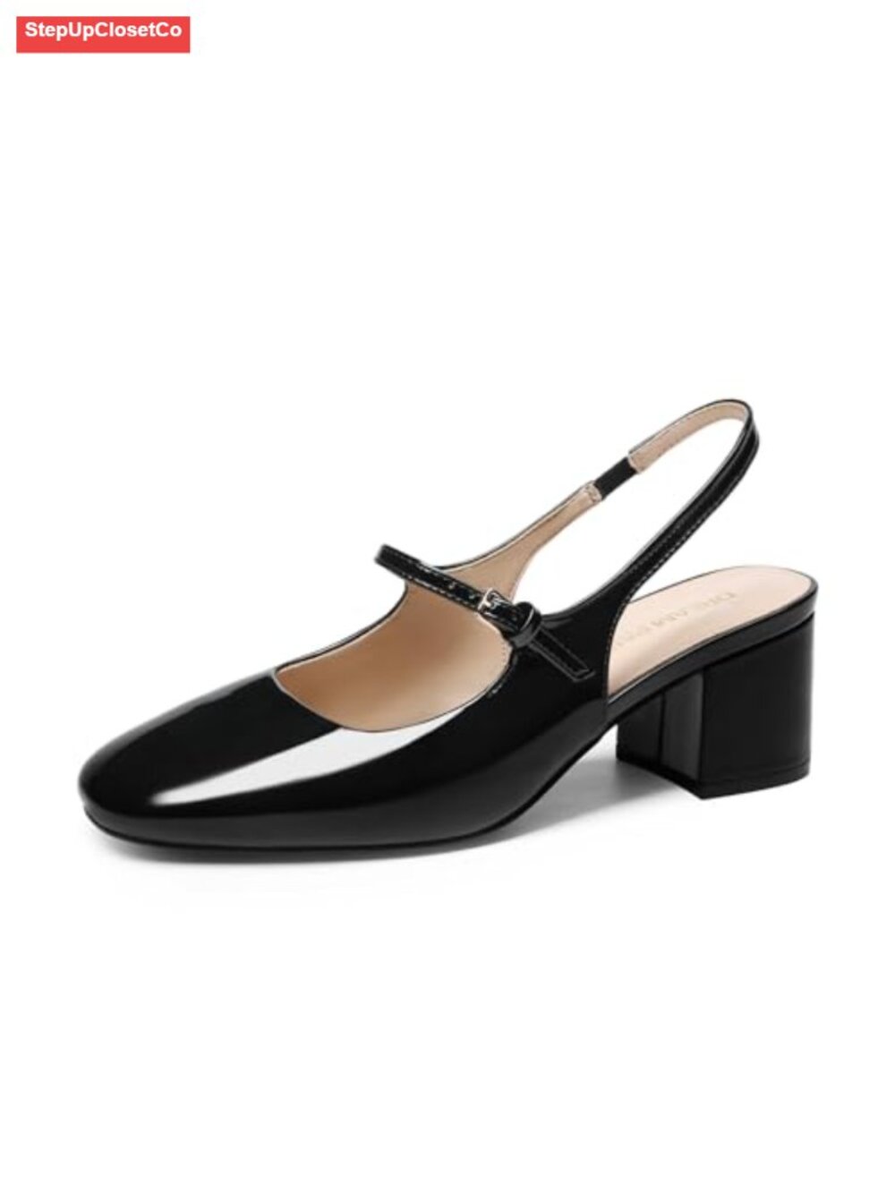 Patent Faux Leather Mary Jane Chunky Heel Slingback Pumps